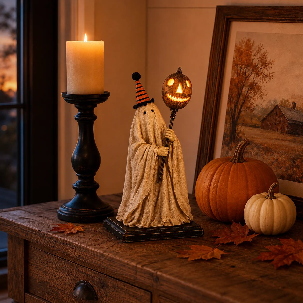 Summerween-rea 50 % rabatt – Upplyst vintage-spökfigur med en lysande pumpastav