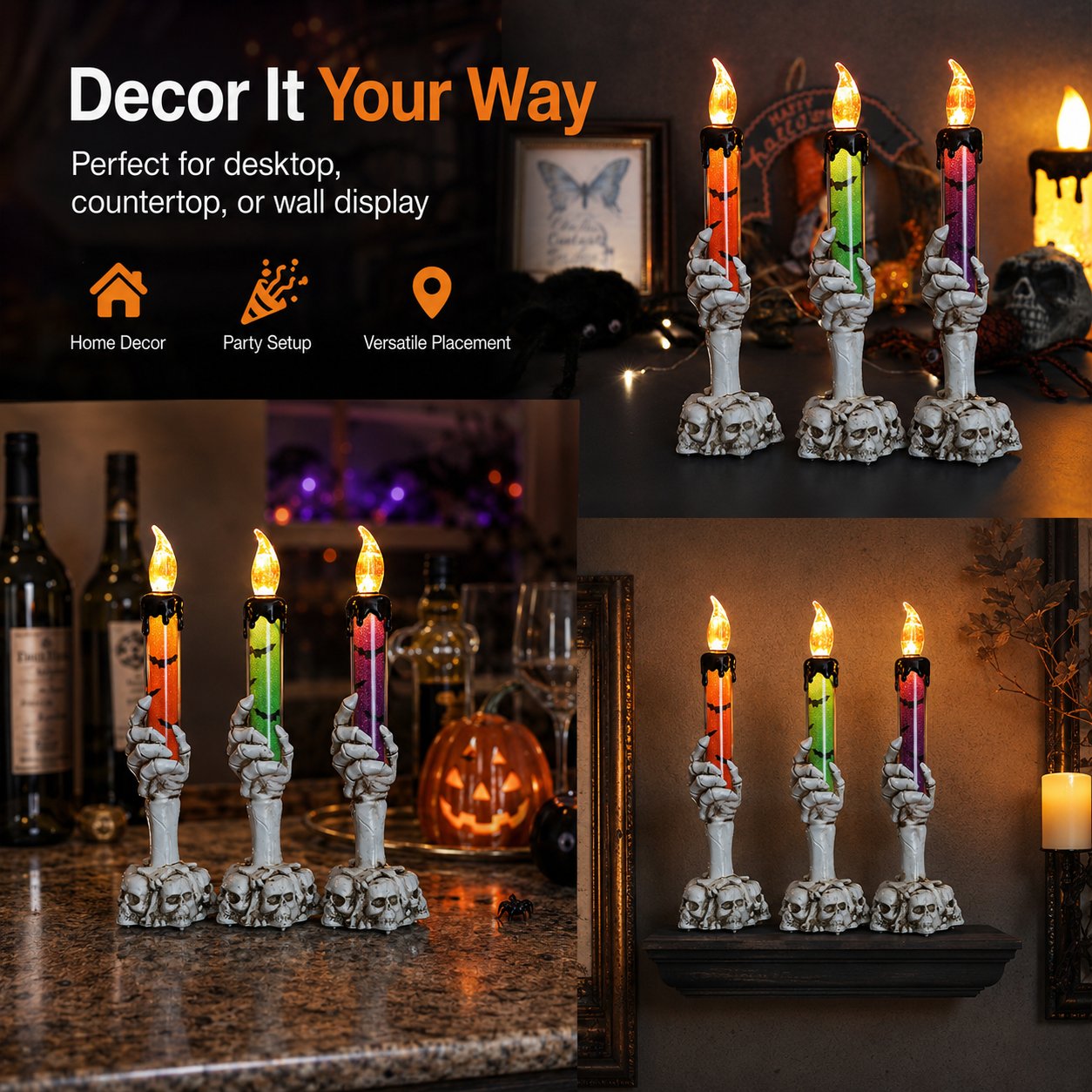 🎃 Sista dagen med 50 % rabatt – LED-ljusset med glitterljus i form av en skelettskalle till Halloween