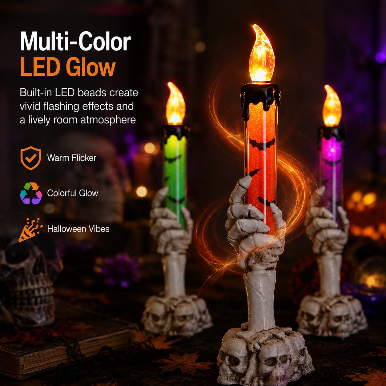 🎃 Sista dagen med 50 % rabatt – LED-ljusset med glitterljus i form av en skelettskalle till Halloween