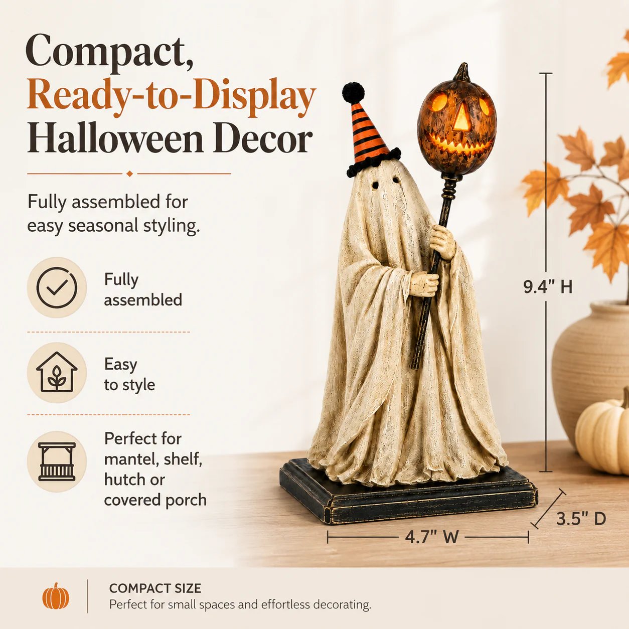 Summerween-rea 50 % rabatt – Upplyst vintage-spökfigur med en lysande pumpastav