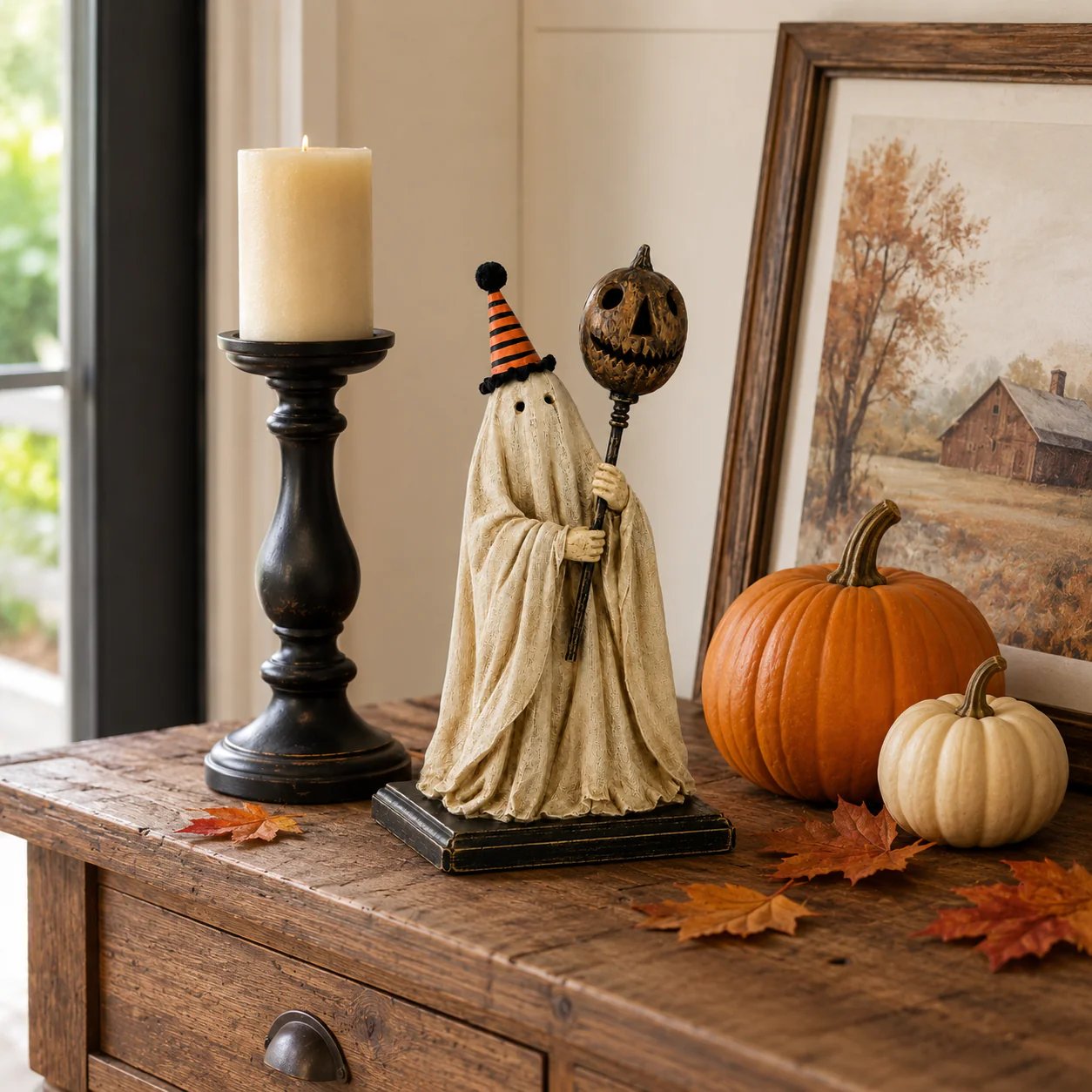 Summerween-rea 50 % rabatt – Upplyst vintage-spökfigur med en lysande pumpastav
