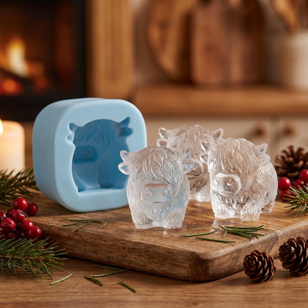 🐮 Mini iskubsform av höglandskon – Söt 3D-is för drycker, fester och presenter