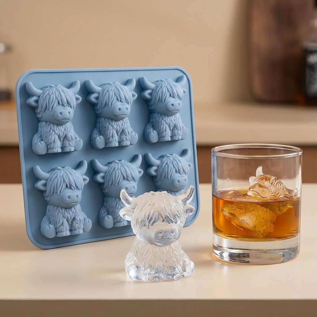 🐮 Mini iskubsform av höglandskon – Söt 3D-is för drycker, fester och presenter