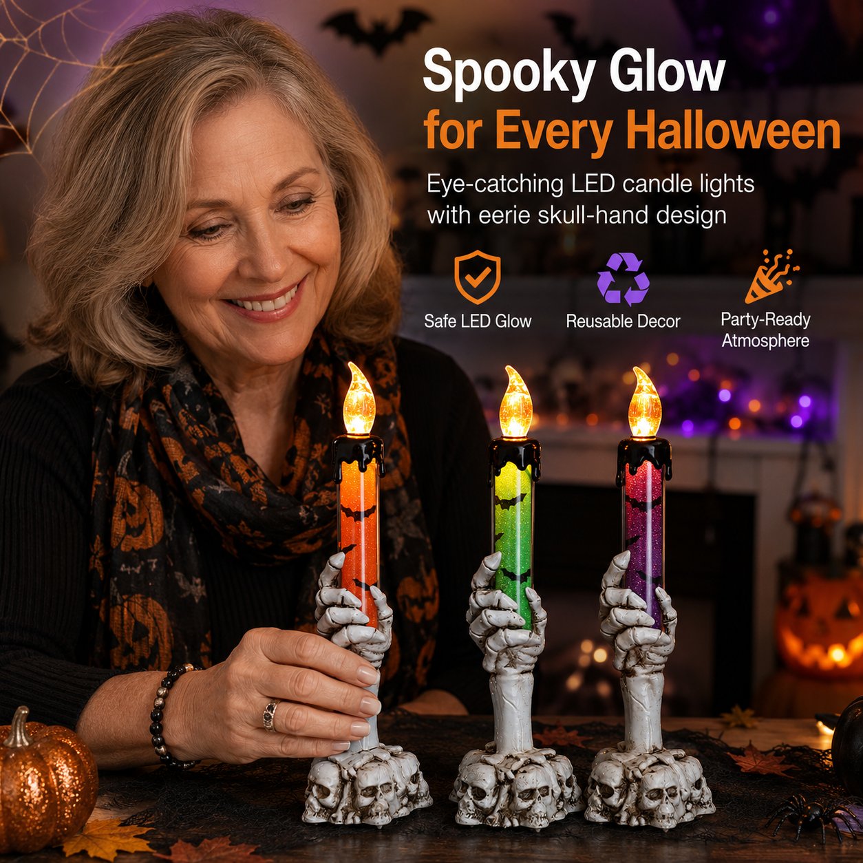 🎃 Sista dagen med 50 % rabatt – LED-ljusset med glitterljus i form av en skelettskalle till Halloween