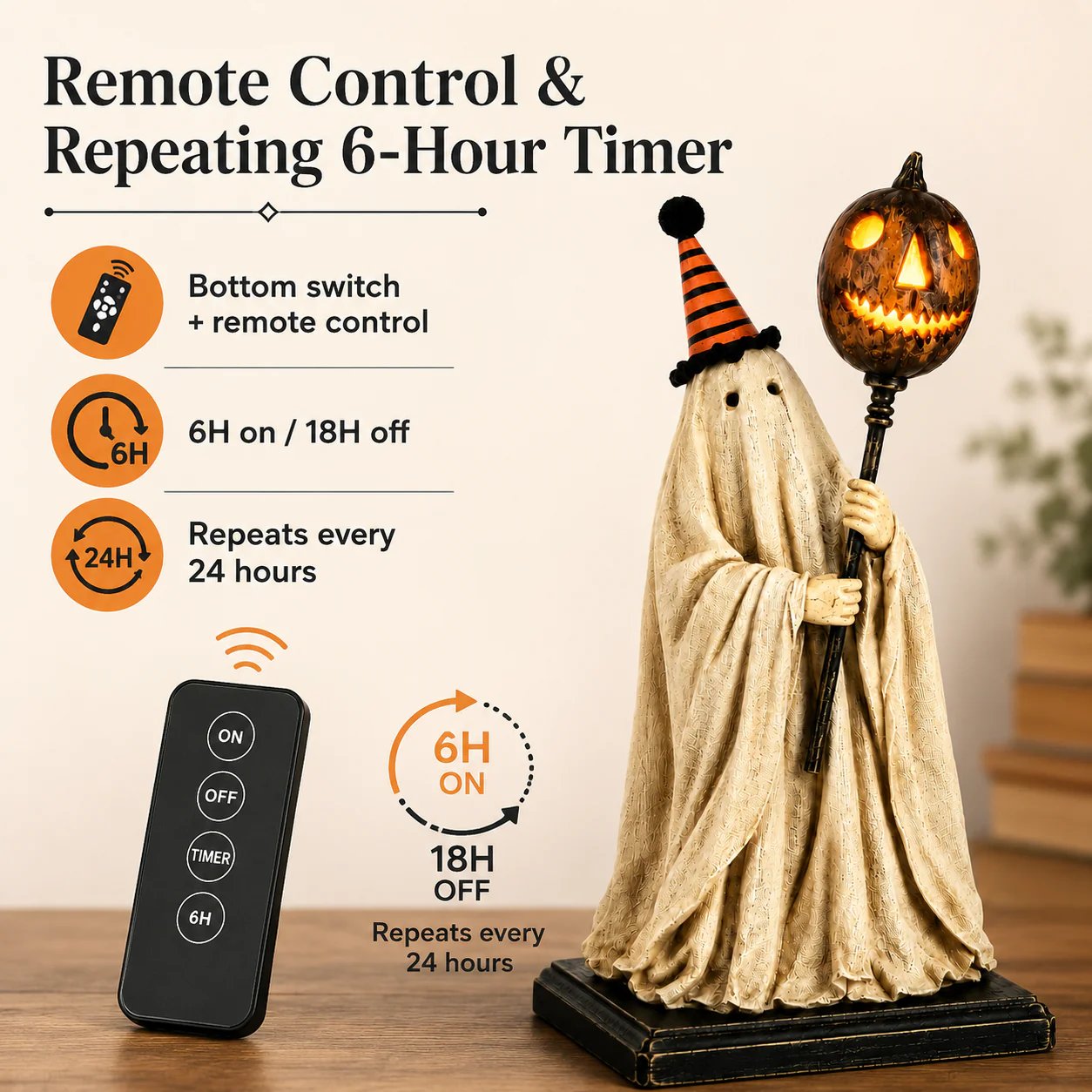 Summerween-rea 50 % rabatt – Upplyst vintage-spökfigur med en lysande pumpastav