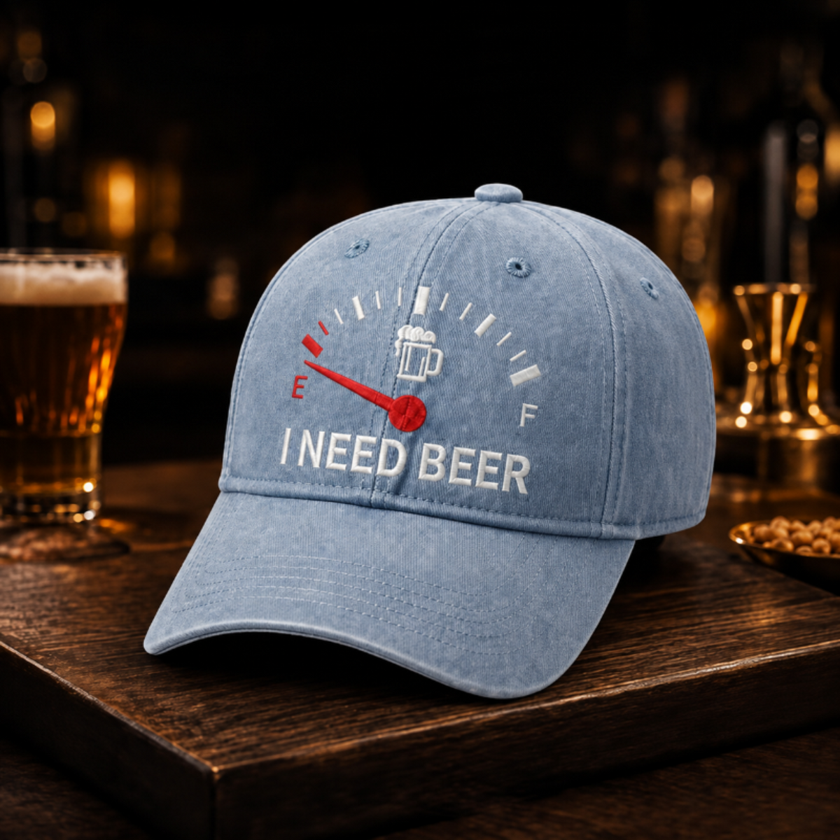 🍺 Basebollkeps med broderiet ”I NEED BEER” – Unisex-minneskeps
