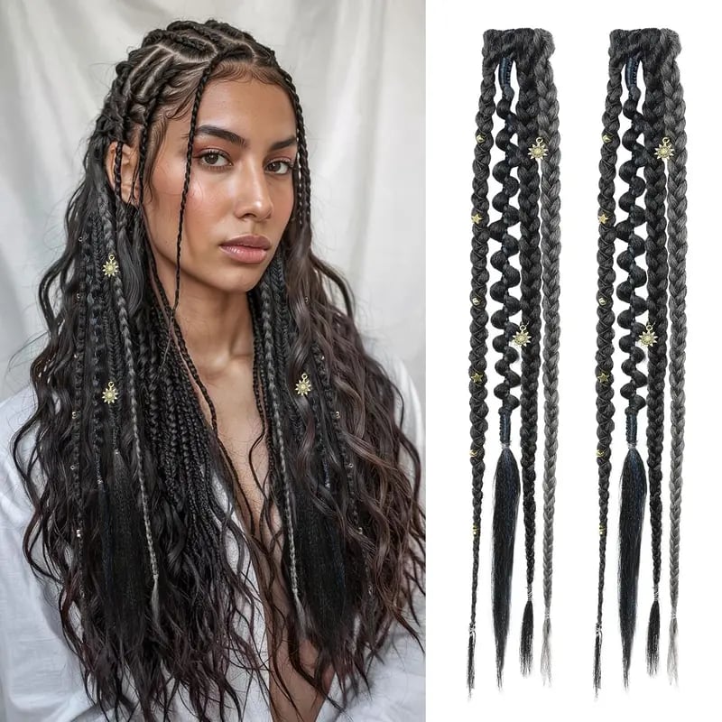 🌿🎨 Boho-flätor med pärlor och klämfäste – Enkel förvandling av frisyren för festivaler och vardagen (✨2 st.)
