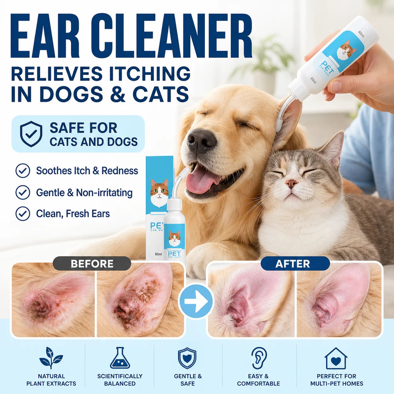 🐶🐱 Öronrengöring, lindrar klåda hos hundar och katter