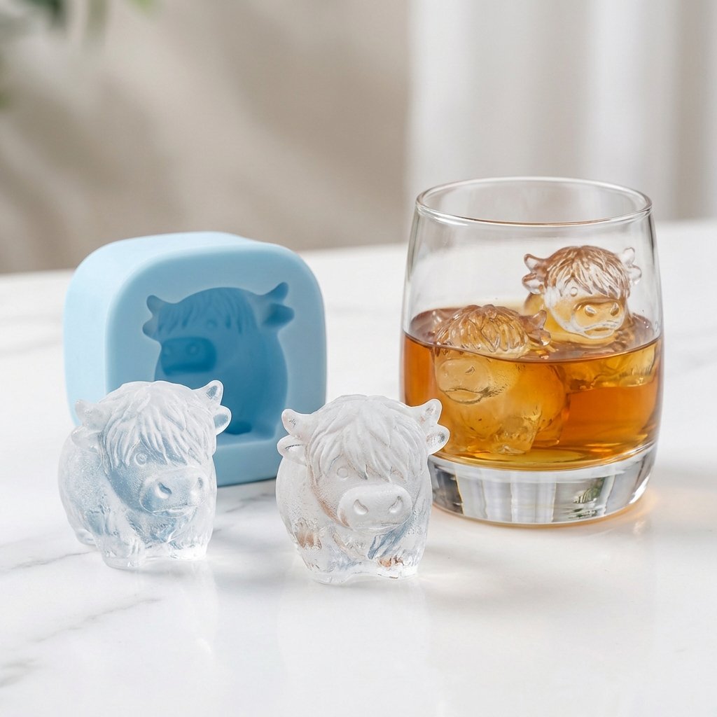 🐮 Mini iskubsform av höglandskon – Söt 3D-is för drycker, fester och presenter