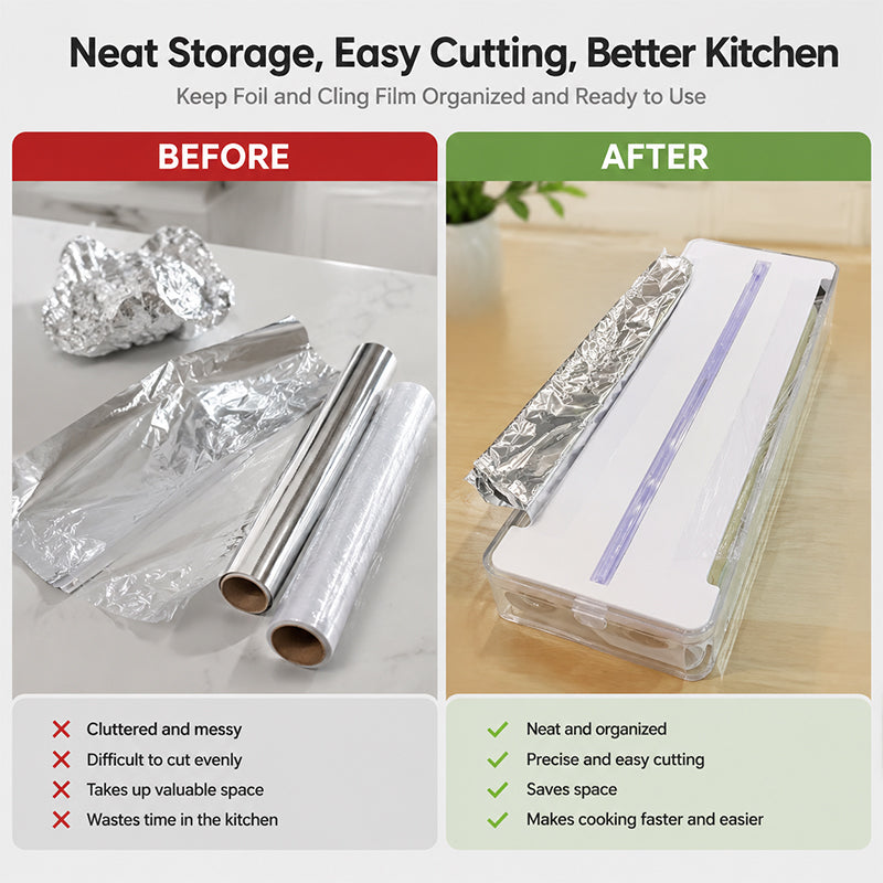 Förvaringslåda för aluminiumfolie, papper och plastfolie i köke
