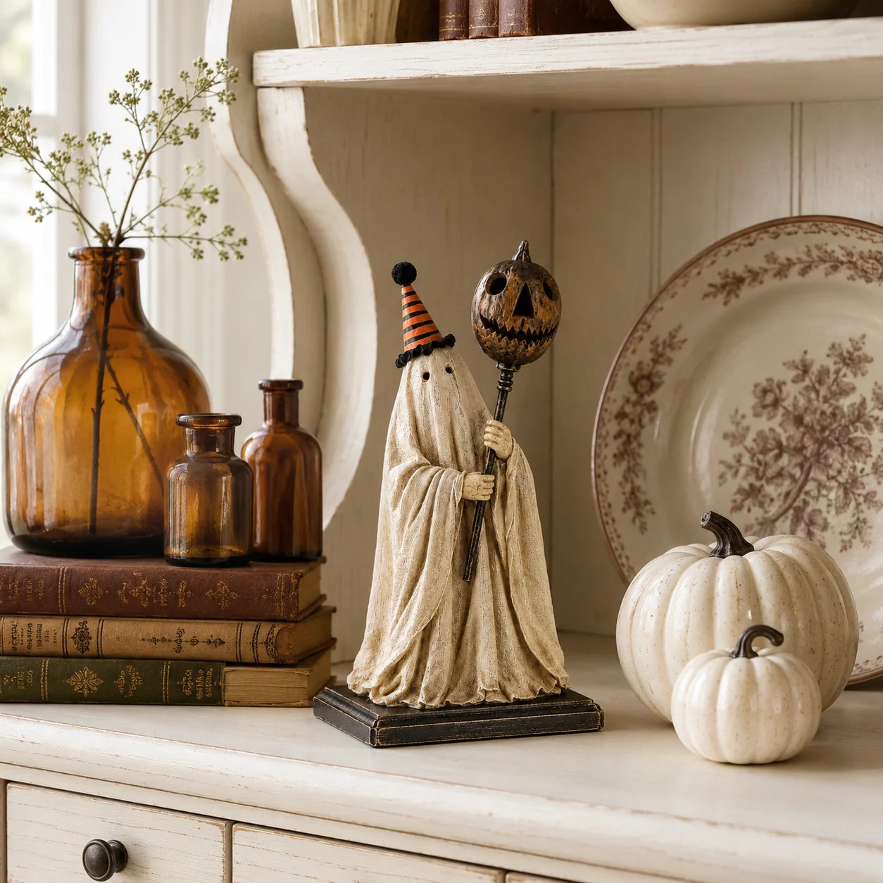 Summerween-rea 50 % rabatt – Upplyst vintage-spökfigur med en lysande pumpastav