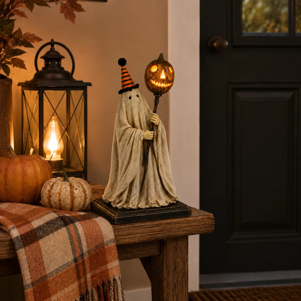 Summerween-rea 50 % rabatt – Upplyst vintage-spökfigur med en lysande pumpastav