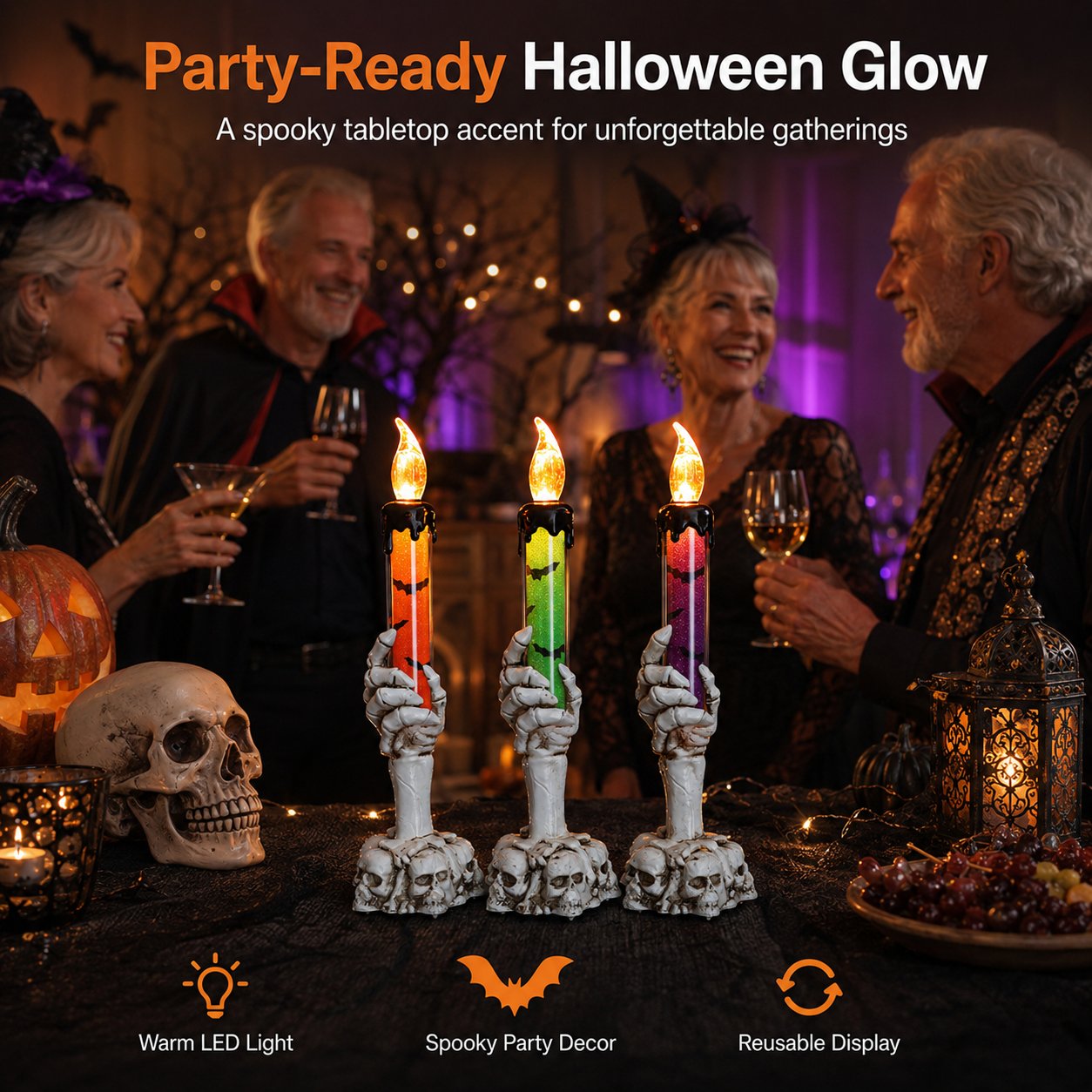 🎃 Sista dagen med 50 % rabatt – LED-ljusset med glitterljus i form av en skelettskalle till Halloween