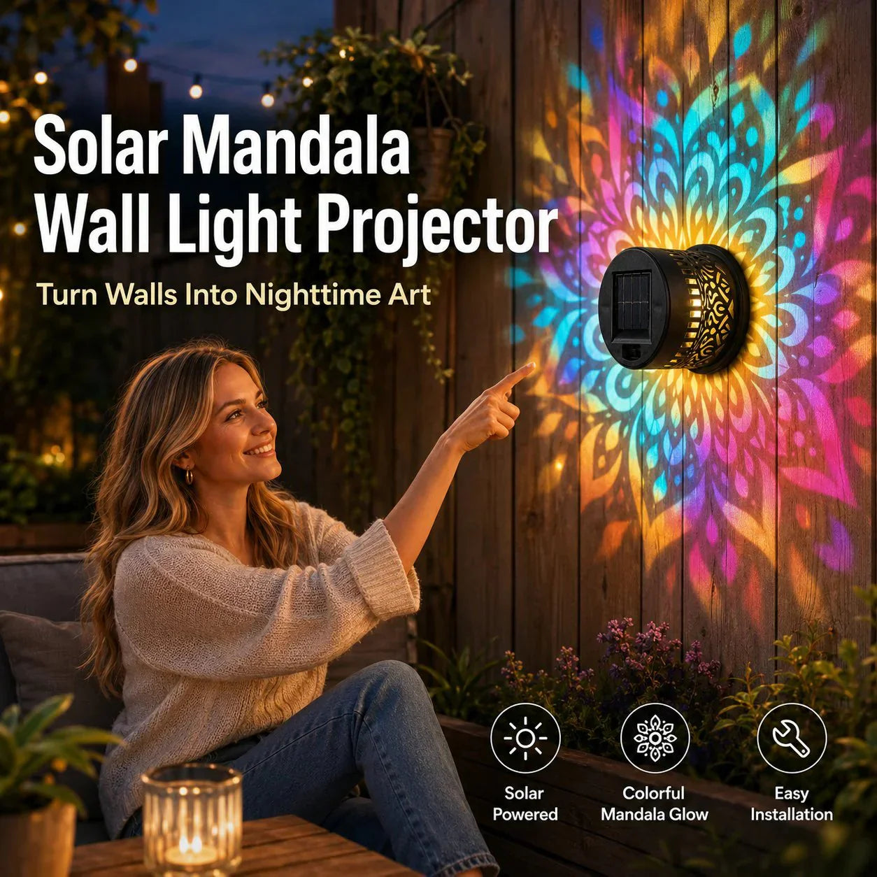 💡Solcellsdriven mandala-vägglampa för utomhusbruk – projektorlampa för trädgårdsstaket och uteplats – stämningsfull inredning