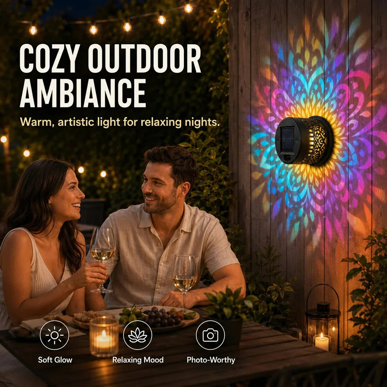 💡Solcellsdriven mandala-vägglampa för utomhusbruk – projektorlampa för trädgårdsstaket och uteplats – stämningsfull inredning