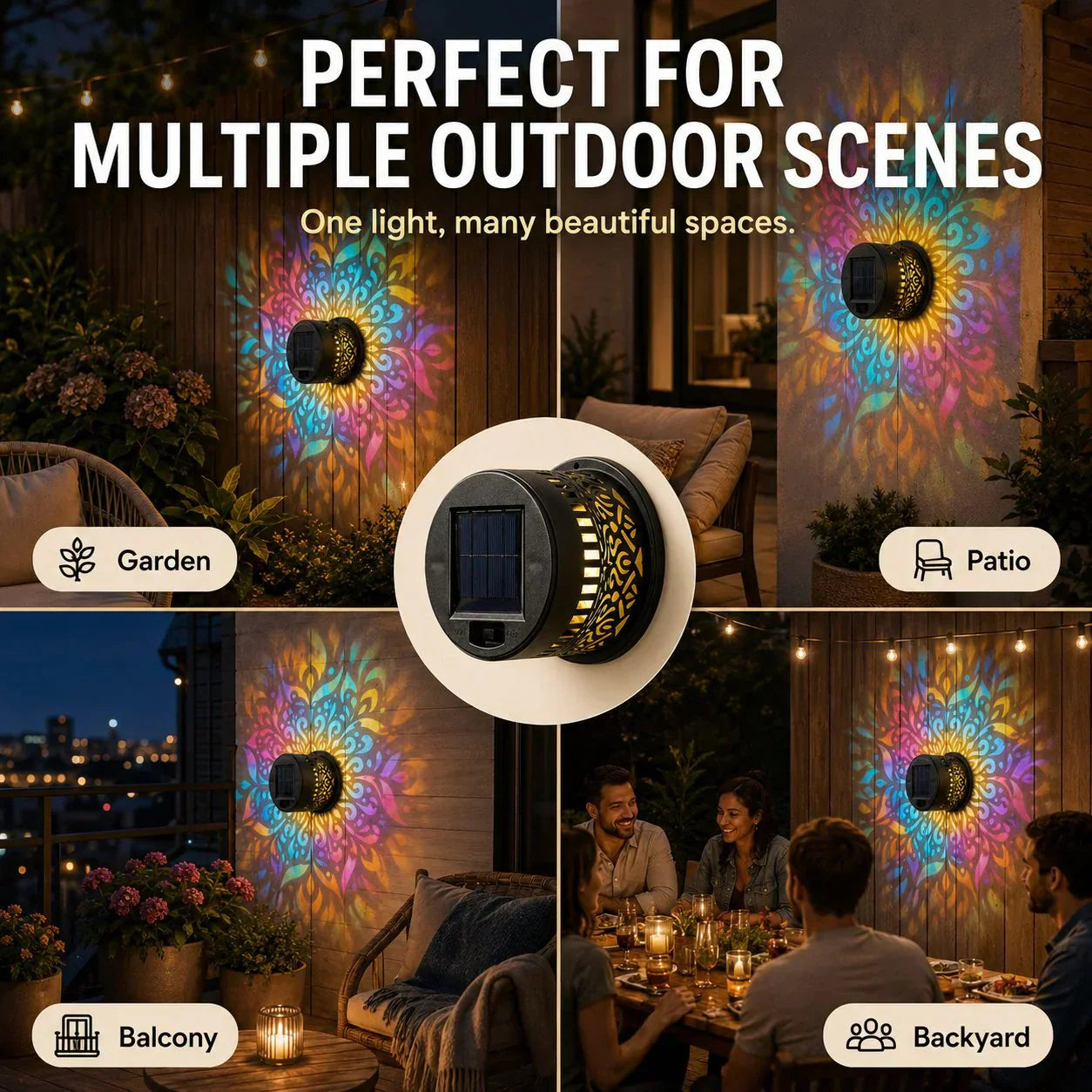 💡Solcellsdriven mandala-vägglampa för utomhusbruk – projektorlampa för trädgårdsstaket och uteplats – stämningsfull inredning