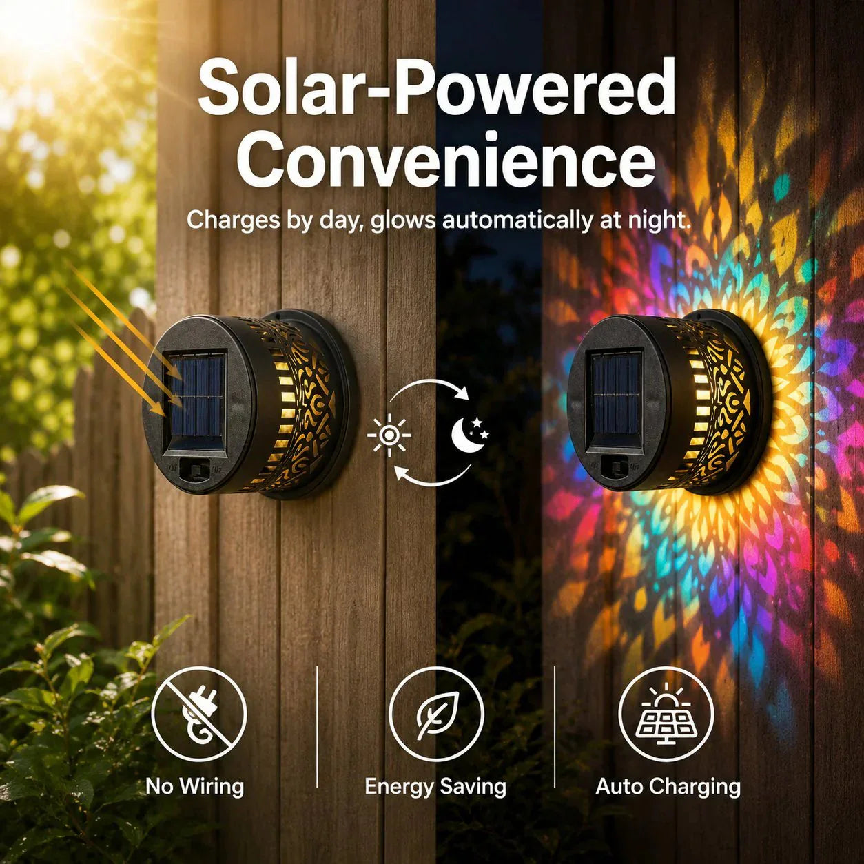 💡Solcellsdriven mandala-vägglampa för utomhusbruk – projektorlampa för trädgårdsstaket och uteplats – stämningsfull inredning