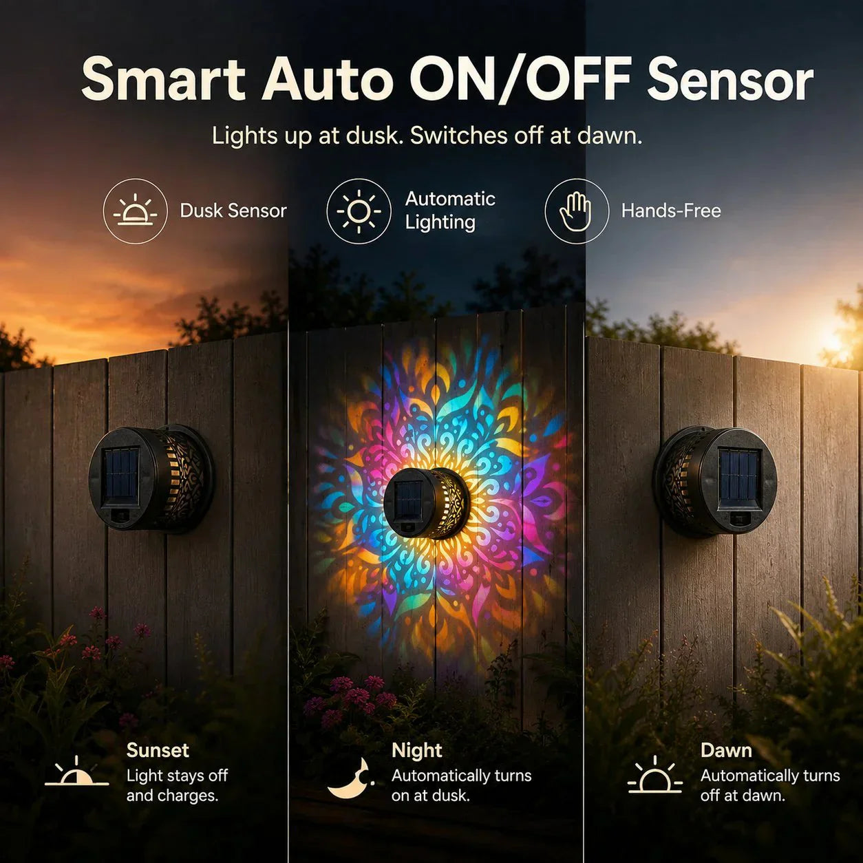 💡Solcellsdriven mandala-vägglampa för utomhusbruk – projektorlampa för trädgårdsstaket och uteplats – stämningsfull inredning