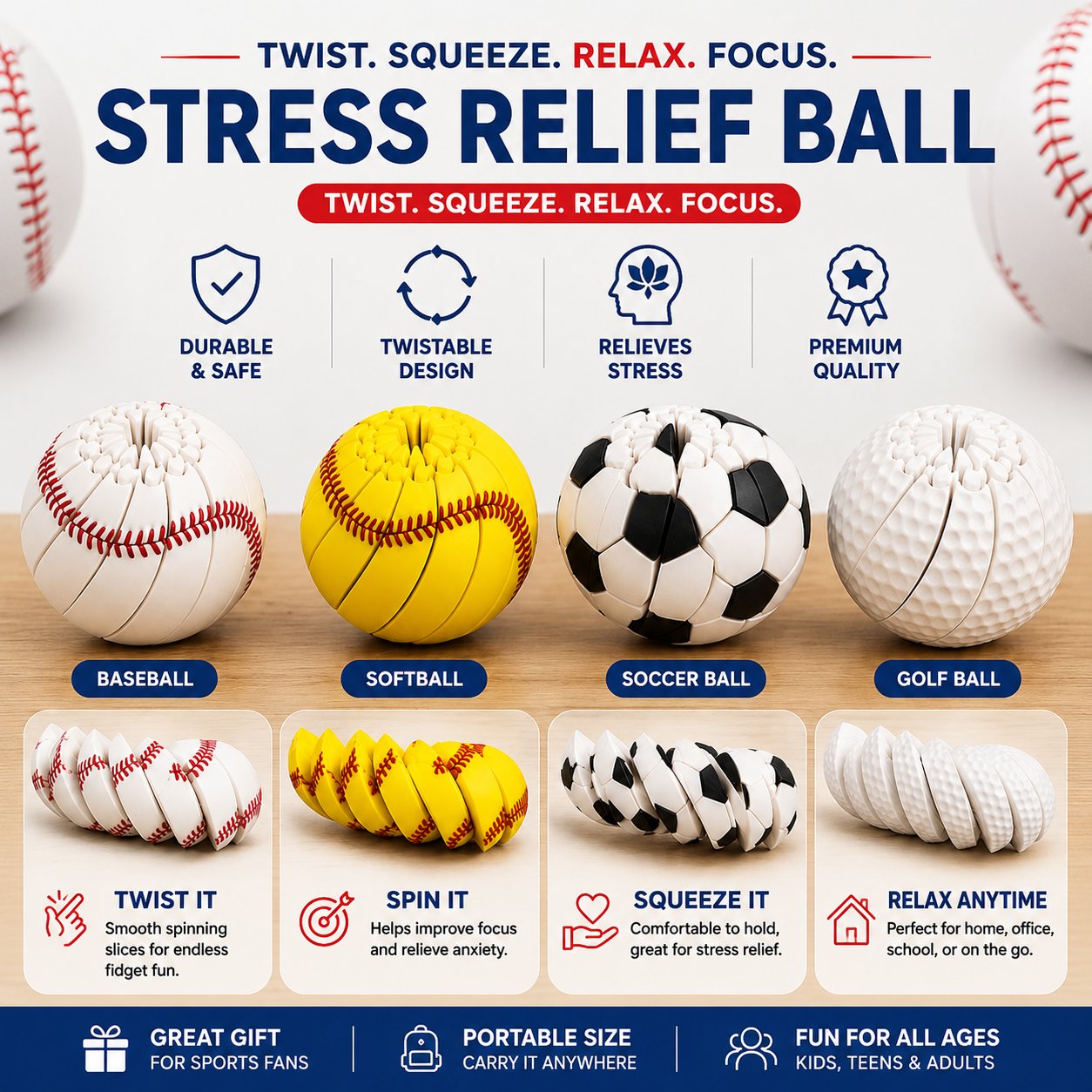 ⏰ Sista dagen: 49 % rabatt – ⚾ Baseboll Fidgetboll
