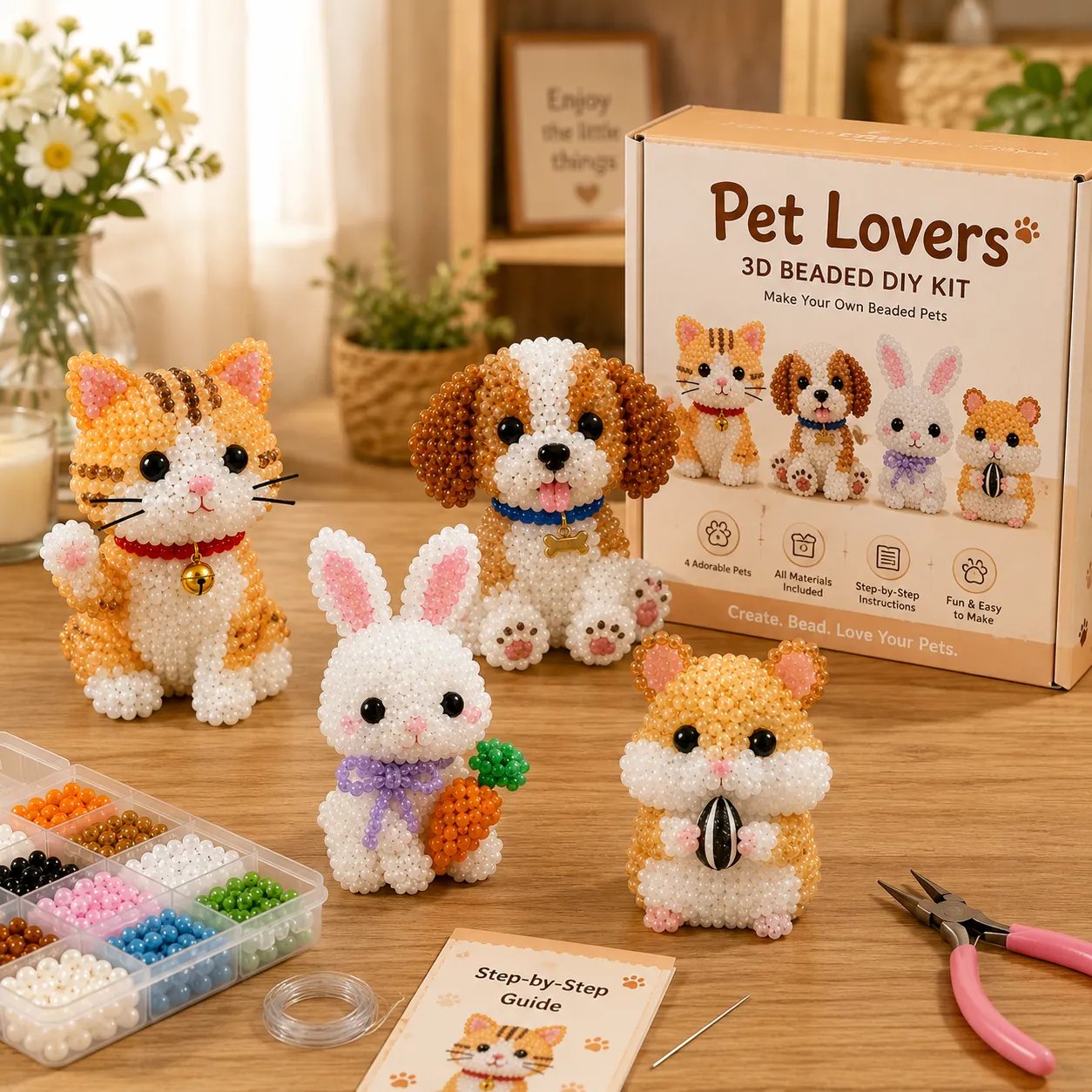🧵✨ Litet DIY-kit med 3D-pärldjur