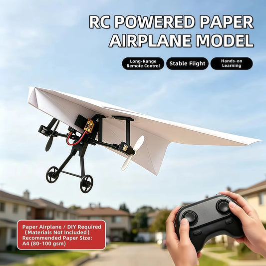 Hotfree Power-Up RC-pappersflygplanssats med gyrostabilisator – bygg-själv-flygplan med fjärrstyrning och dubbla propellrar, lätt och hopfällbart flygande STEM-leksak