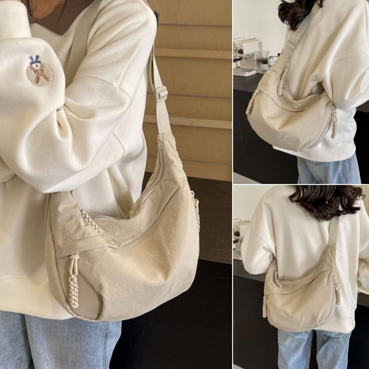 🏆5 000 sålda den här veckan!🔥Direktförsäljning från designern👜Dammode – enfärgad nylonväska i hobo-stil med axelrem