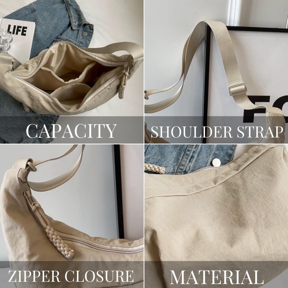 🏆5 000 sålda den här veckan!🔥Direktförsäljning från designern👜Dammode – enfärgad nylonväska i hobo-stil med axelrem