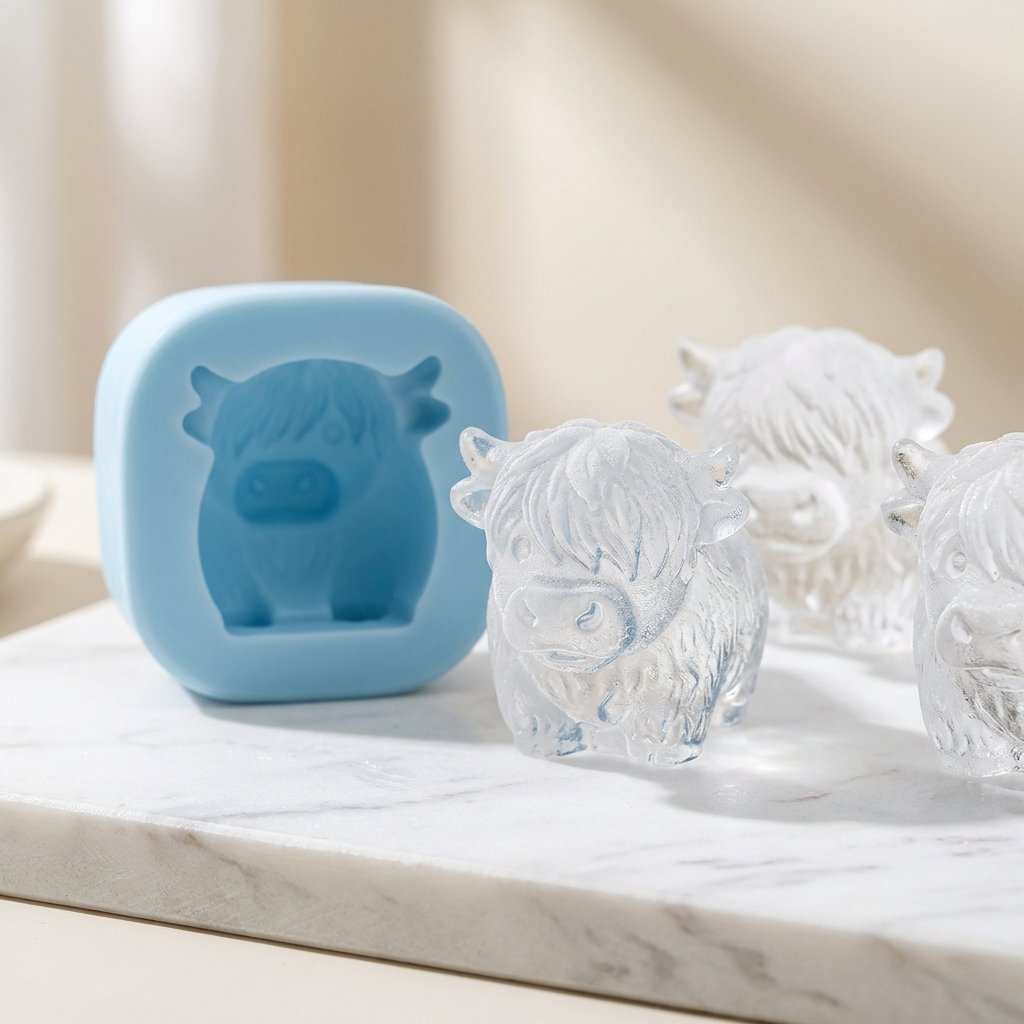 🐮 Mini iskubsform av höglandskon – Söt 3D-is för drycker, fester och presenter