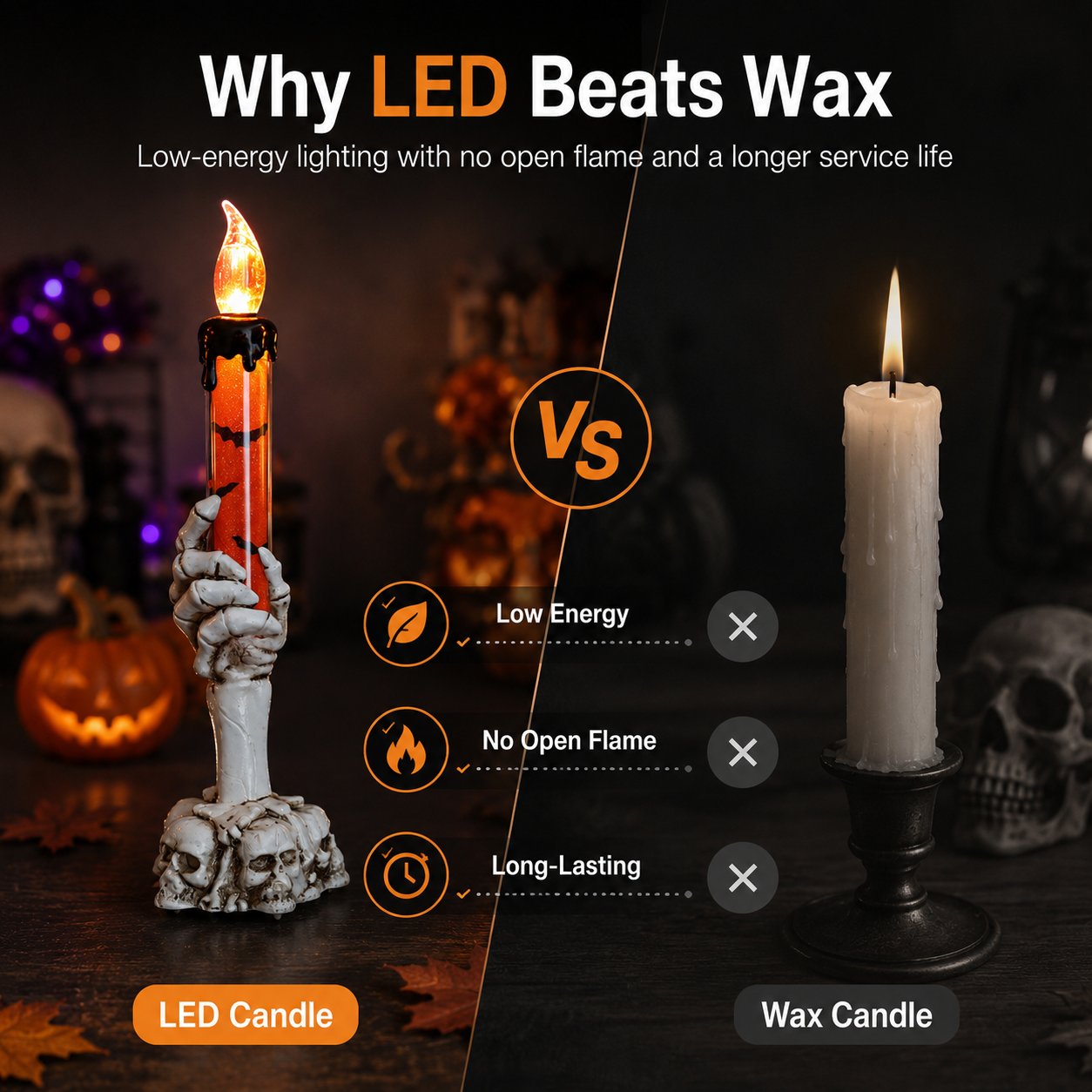 🎃 Sista dagen med 50 % rabatt – LED-ljusset med glitterljus i form av en skelettskalle till Halloween
