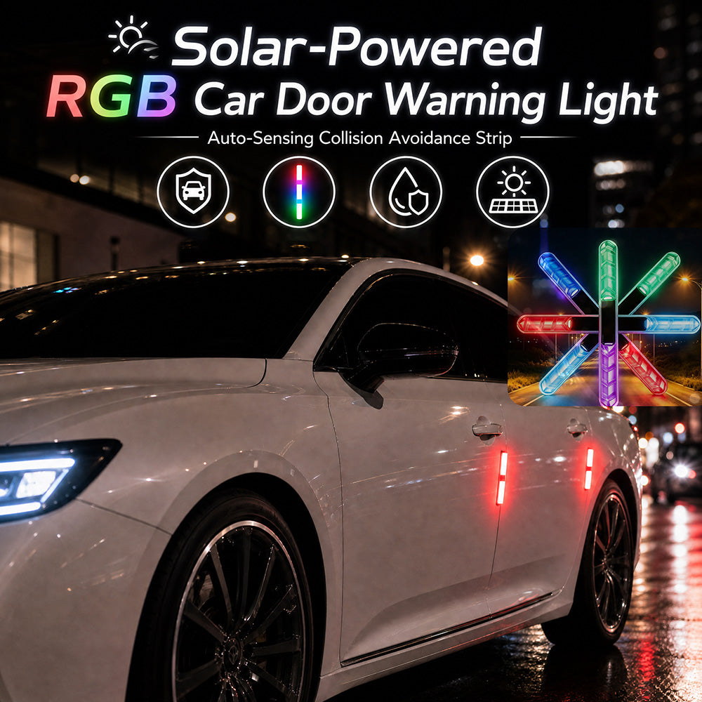 🚗Solcellsdriven RGB-varningslampa för bildörrar – automatisk kollisionsavvärjningslist