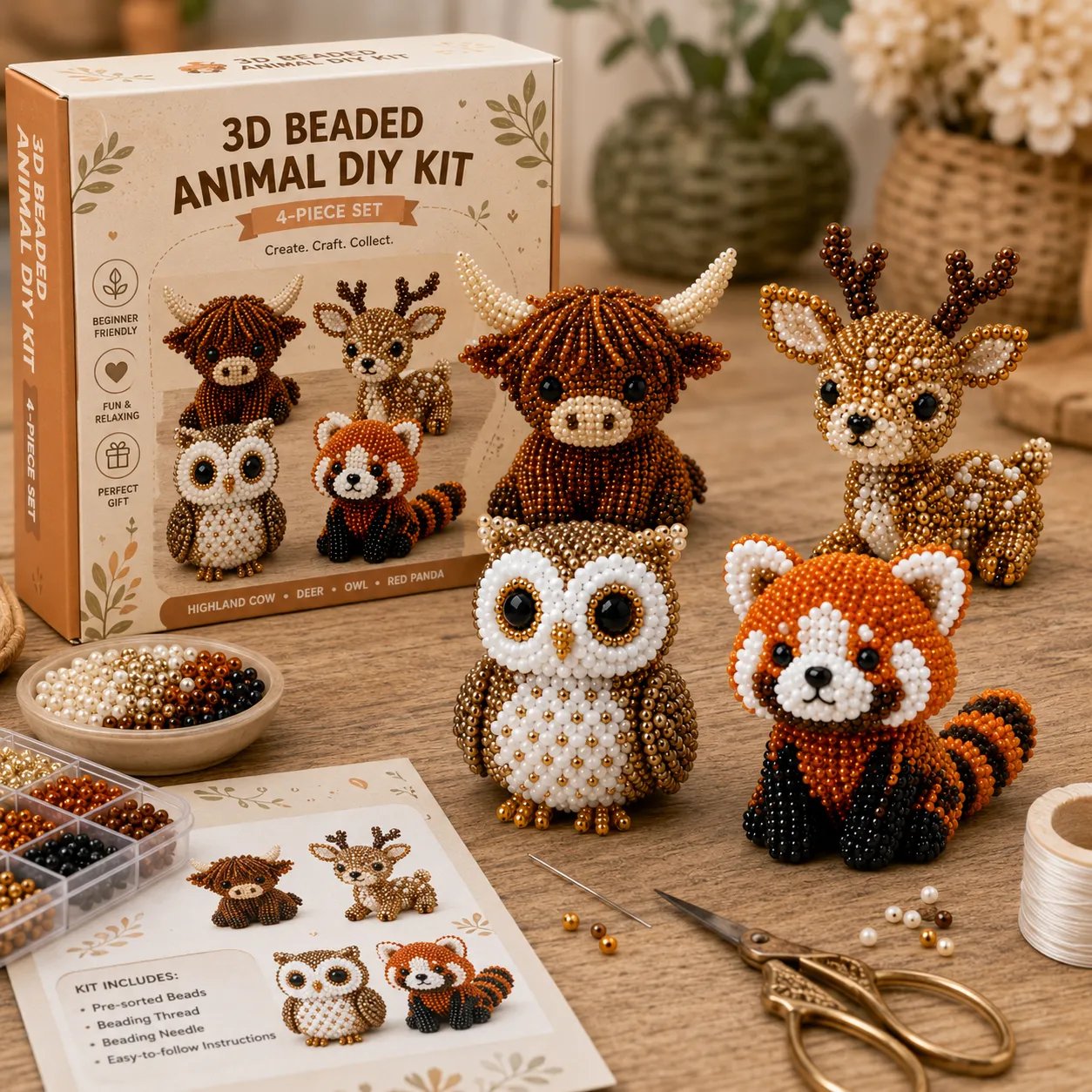 🧵✨ Litet DIY-kit med 3D-pärldjur