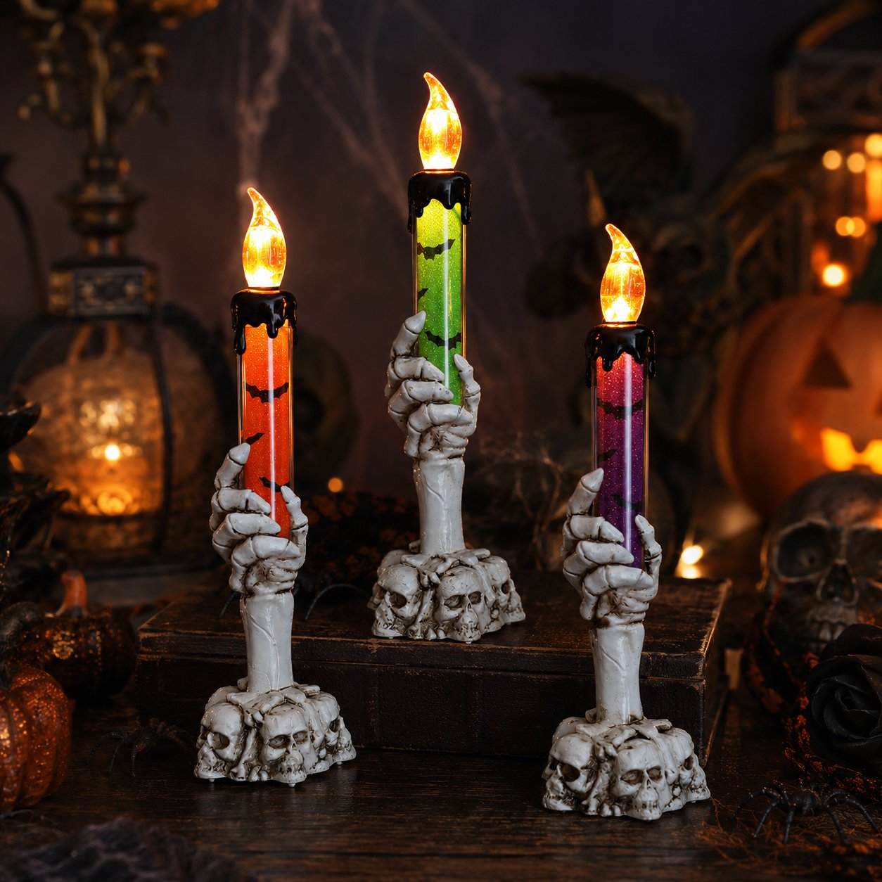 🎃 Sista dagen med 50 % rabatt – LED-ljusset med glitterljus i form av en skelettskalle till Halloween