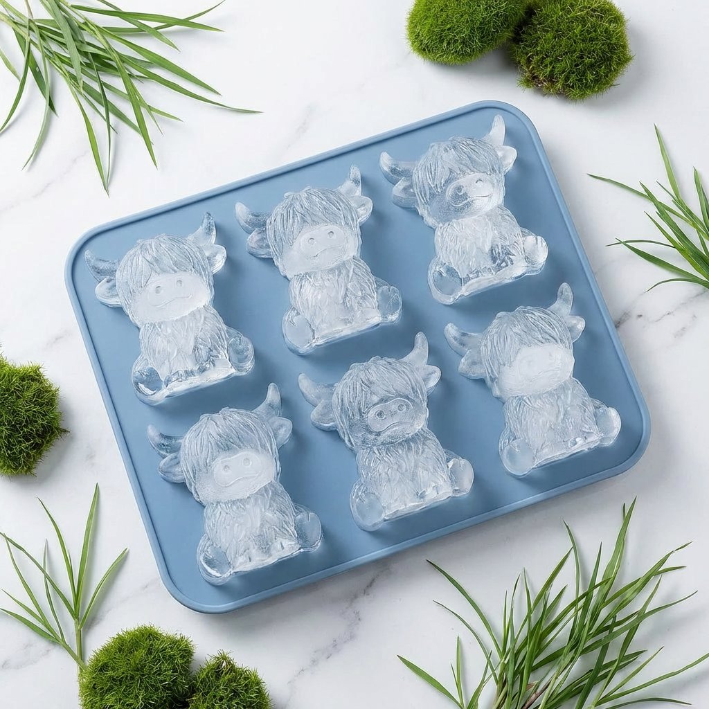 🐮 Mini iskubsform av höglandskon – Söt 3D-is för drycker, fester och presenter