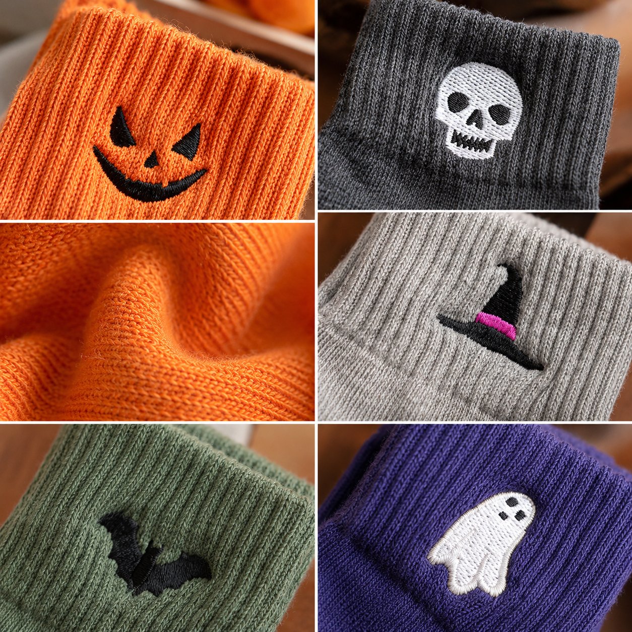 🎃 Populära broderade halloweensockor – söta, läskiga stickade sockor | 100 % bomull✨