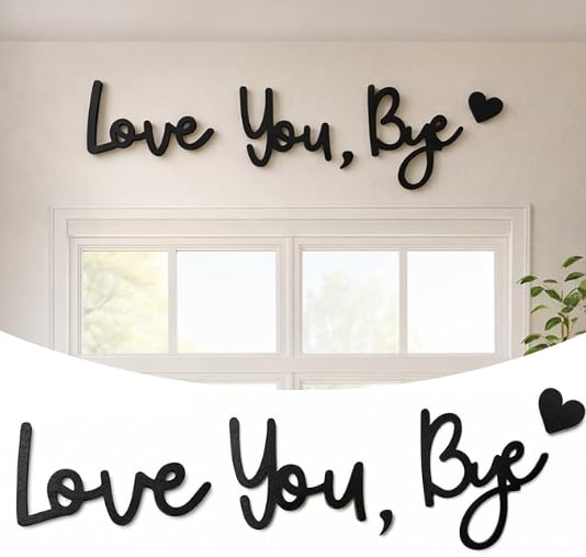 "Love you Bye" ✨Väggdekoration i trä – Skadar inte väggen
