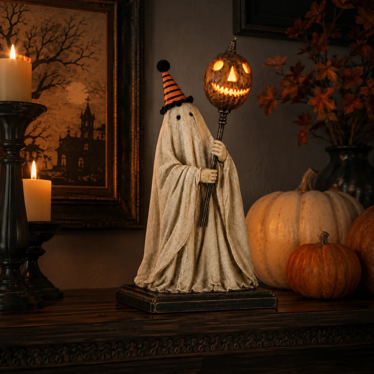 Summerween-rea 50 % rabatt – Upplyst vintage-spökfigur med en lysande pumpastav