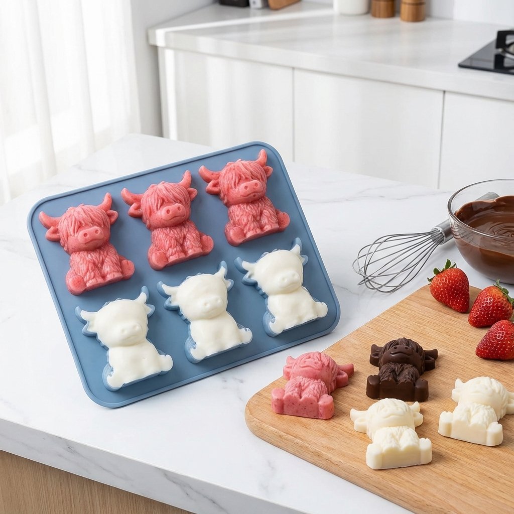 🐮 Mini iskubsform av höglandskon – Söt 3D-is för drycker, fester och presenter